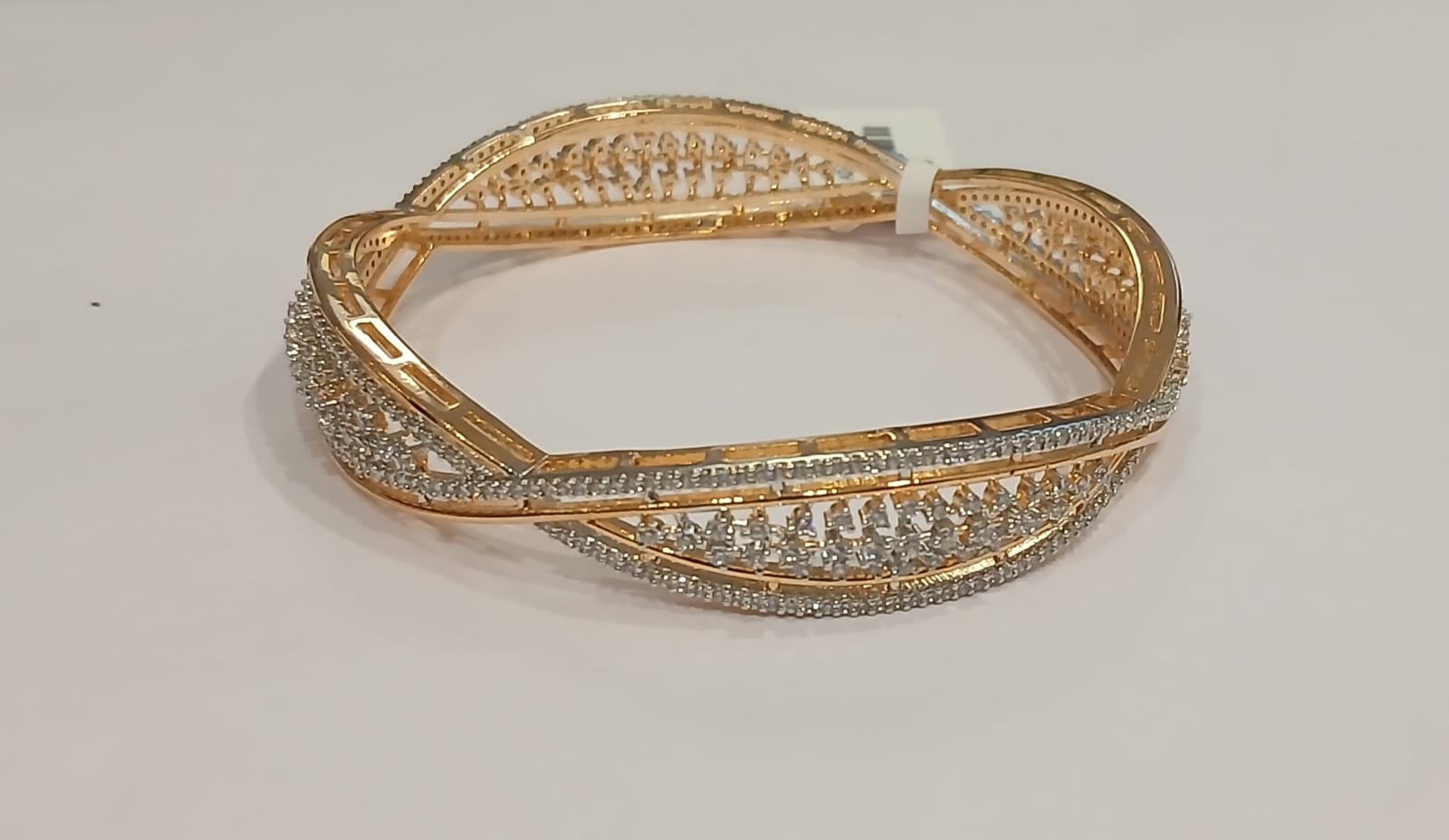 Twisted Dual-Tone Diamond-Cut Bangle
