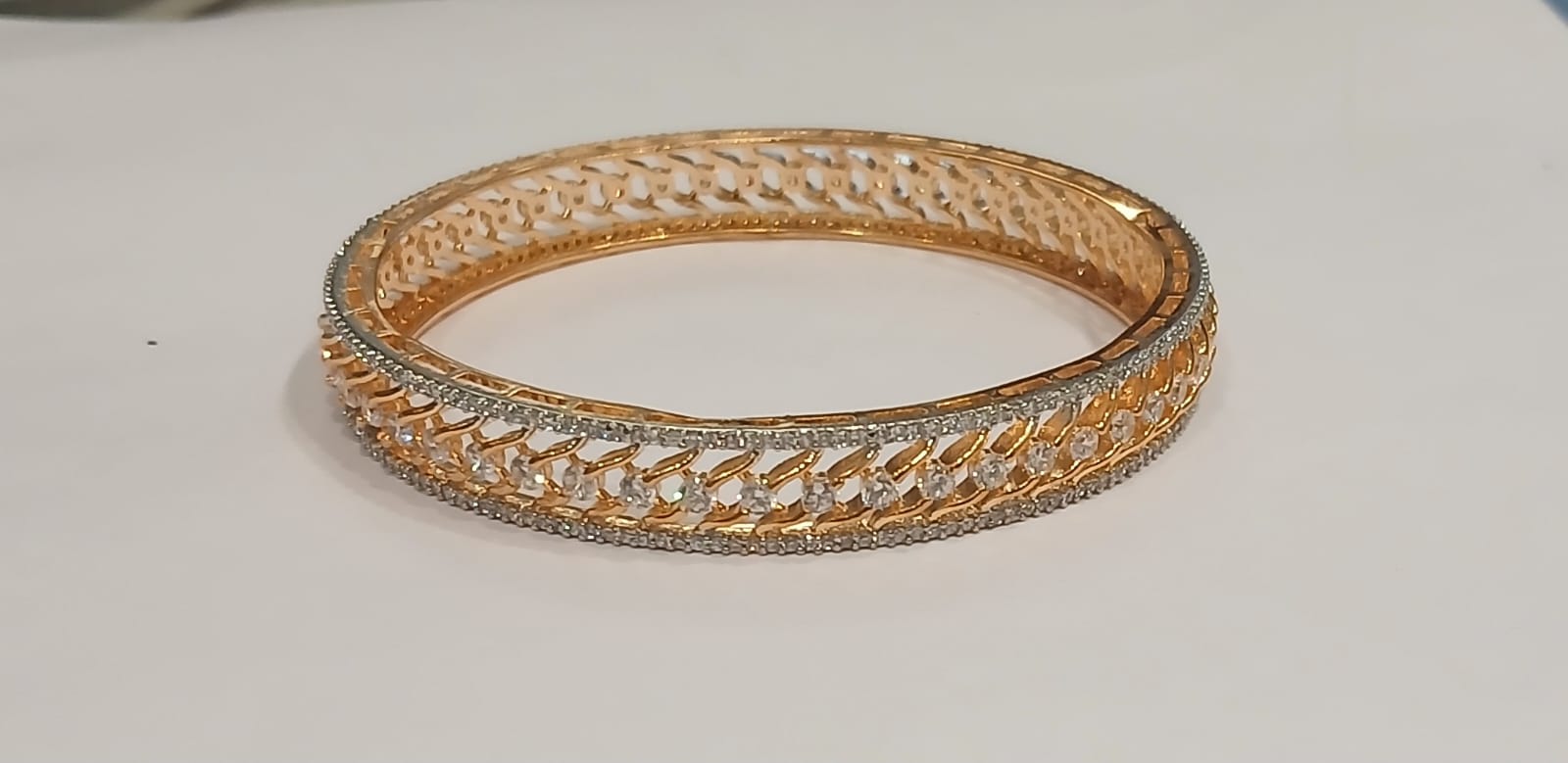 Dual-Tone Elegant Stone-Studded Bangle